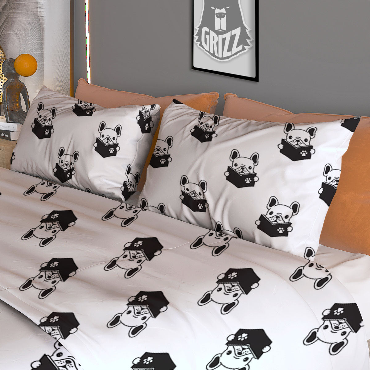 Reading Book French Bulldog Print Duvet Cover Bedding Set