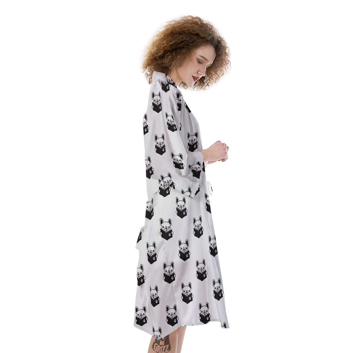 Reading Book French Bulldog Print Kimono-grizzshop