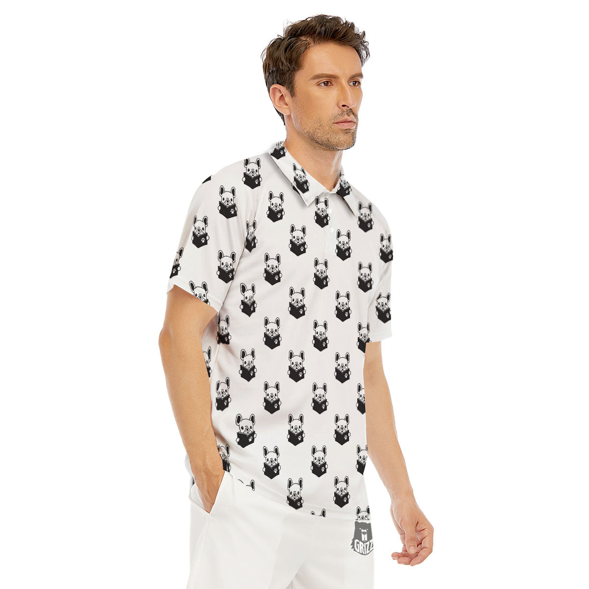 Reading Book French Bulldog Print Men's Golf Shirts-grizzshop