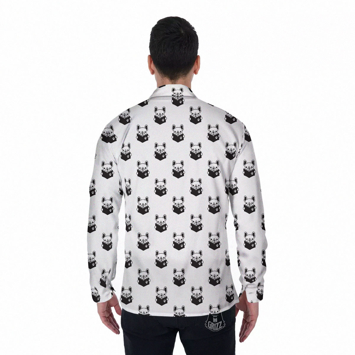 Reading Book French Bulldog Print Men's Long Sleeve Shirts-grizzshop