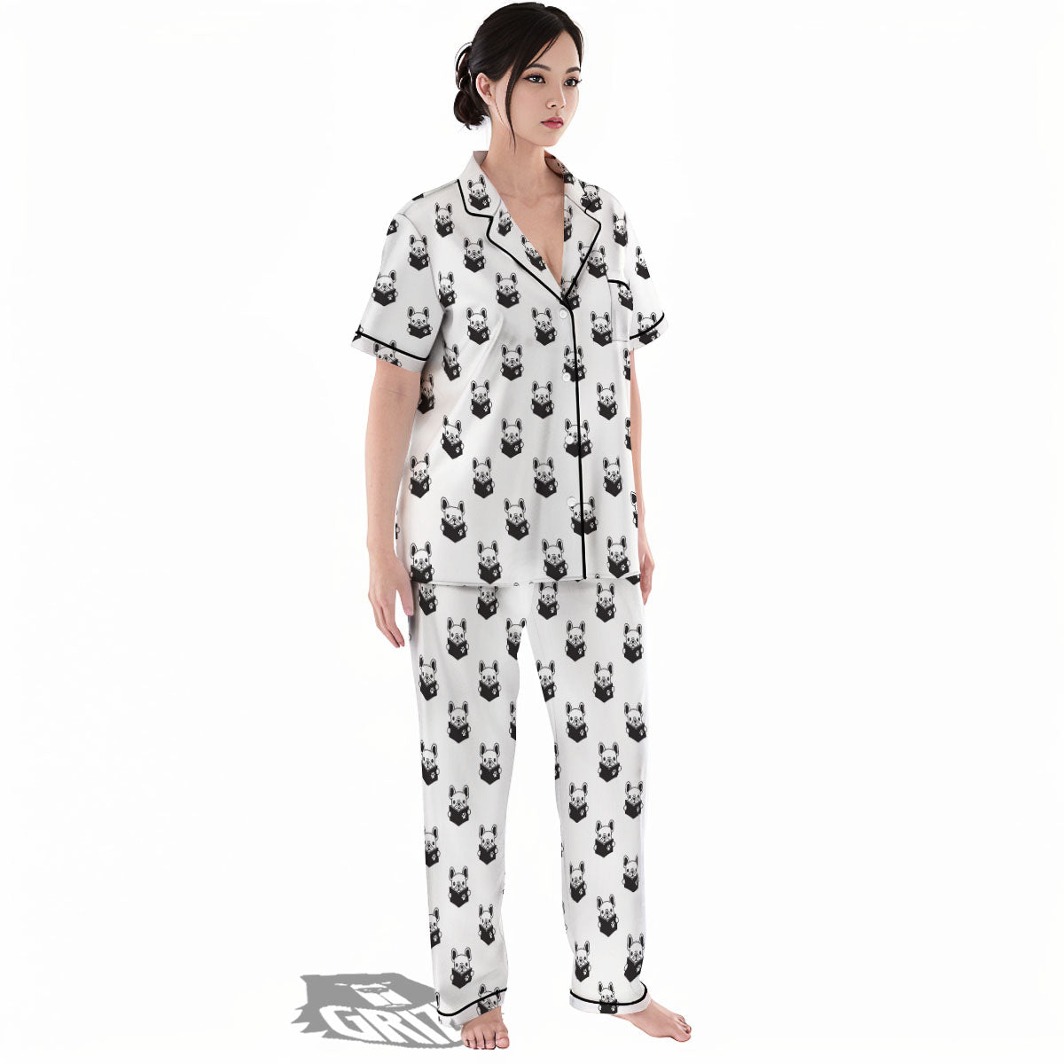 Reading Book French Bulldog Print Women's Pajamas Set-grizzshop
