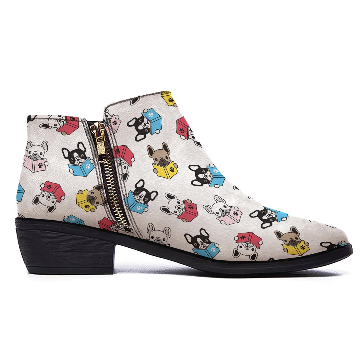 Reading Book Polar Bear Print Pattern Ankle Boots-grizzshop