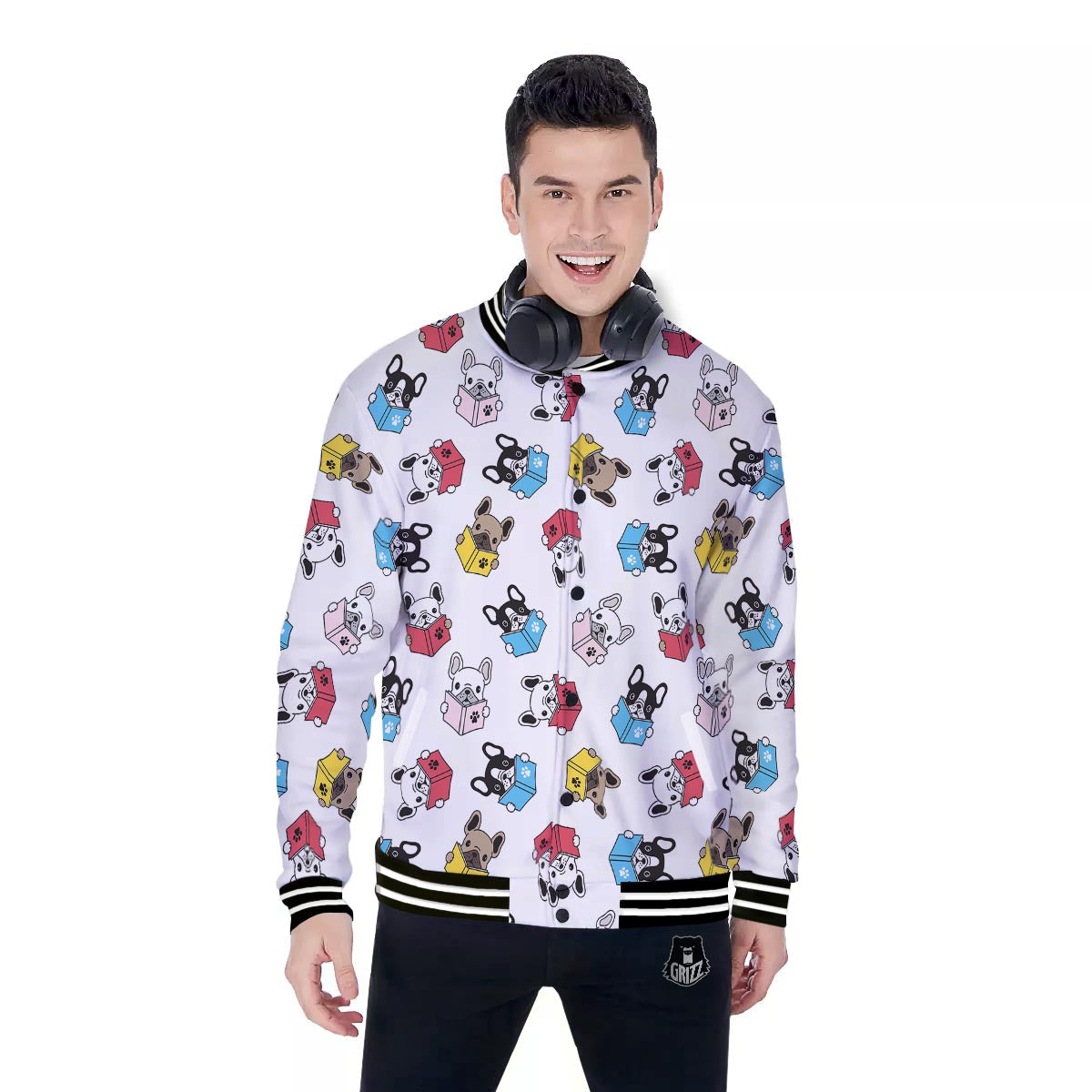 Reading Book Polar Bear Print Pattern Baseball Jacket-grizzshop