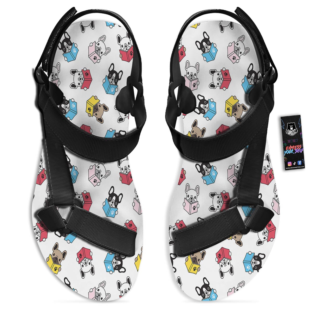 Reading Book Polar Bear Print Pattern Black Open Toe Sandals-grizzshop