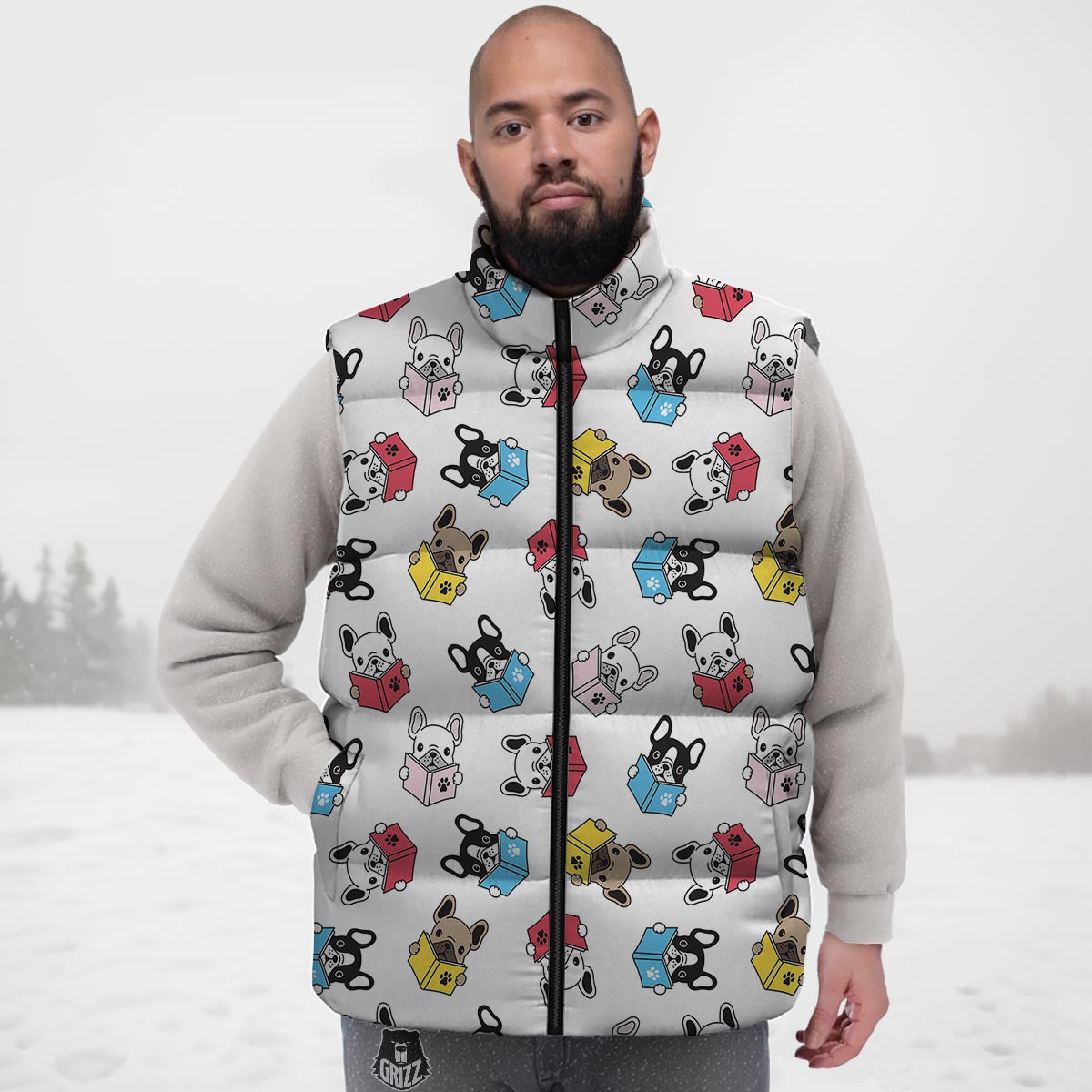 Reading Book Polar Bear Print Pattern Down Vest-grizzshop