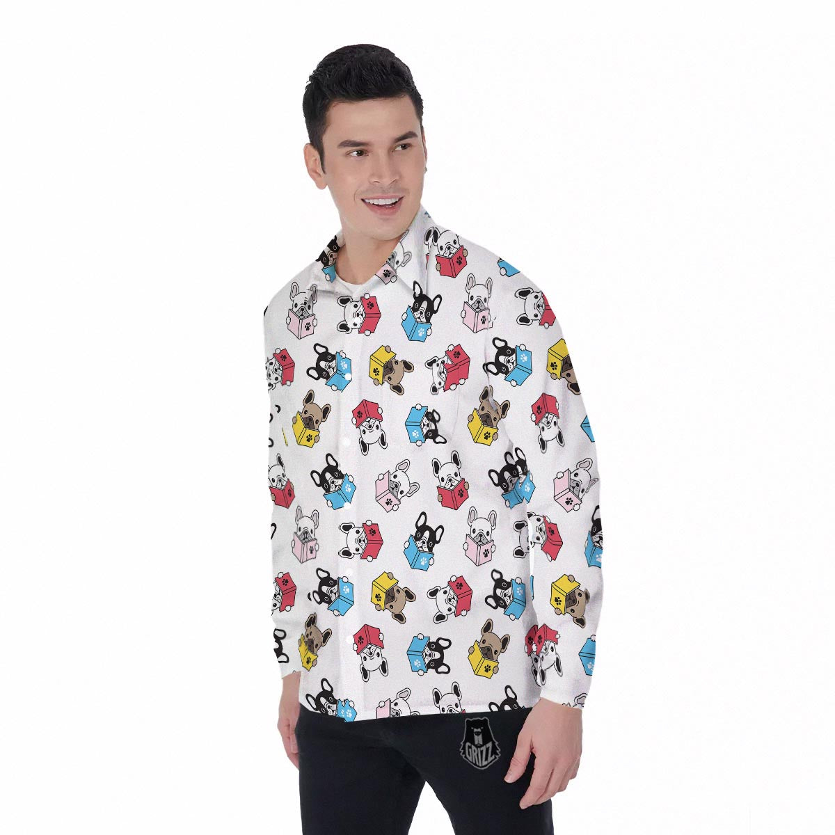 Reading Book Polar Bear Print Pattern Men's Long Sleeve Shirts-grizzshop
