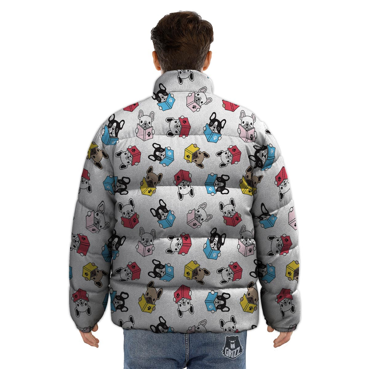 Reading Book Polar Bear Print Pattern Puffer Jacket-grizzshop