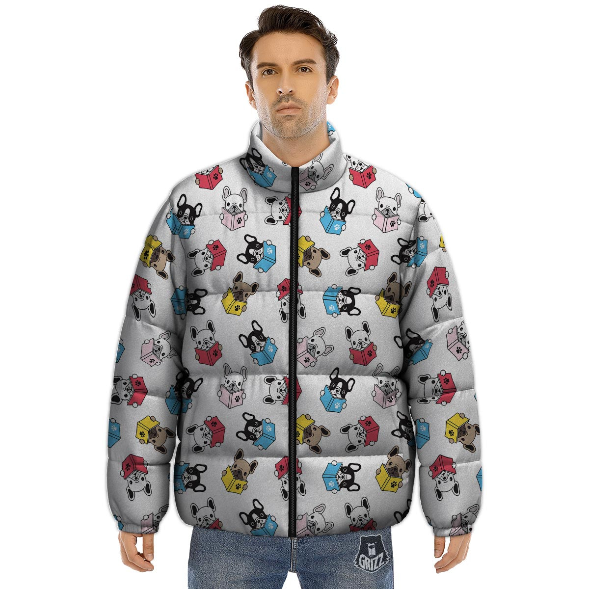 Reading Book Polar Bear Print Pattern Puffer Jacket-grizzshop
