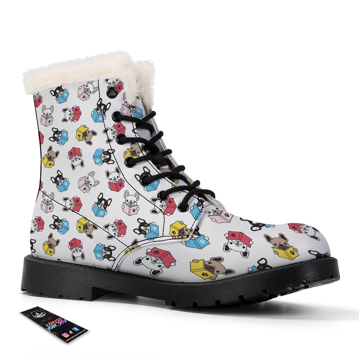 Reading Book Polar Bear Print Pattern Winter Boots-grizzshop