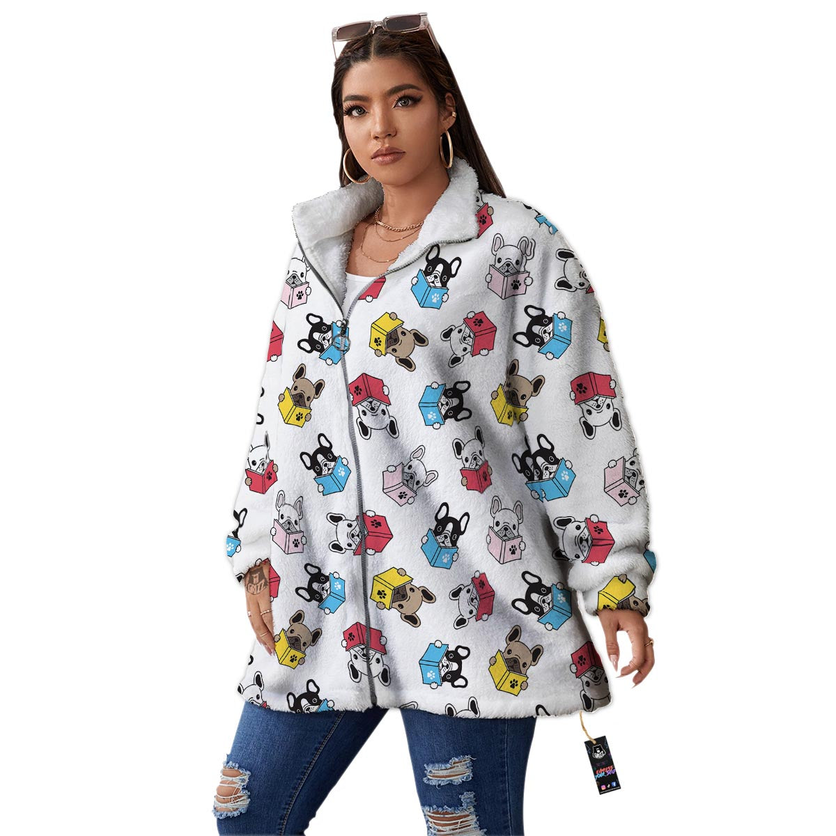 Reading Book Polar Bear Print Pattern Women's Sherpa Jacket-grizzshop