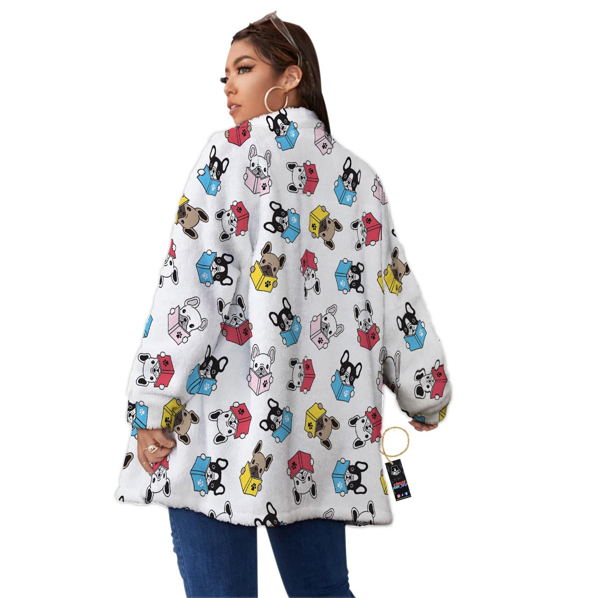 Reading Book Polar Bear Print Pattern Women's Sherpa Jacket-grizzshop