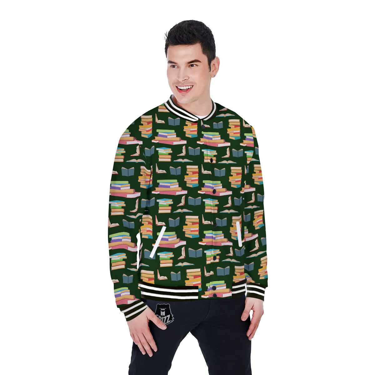 Reading Books Pile Print Pattern Baseball Jacket-grizzshop