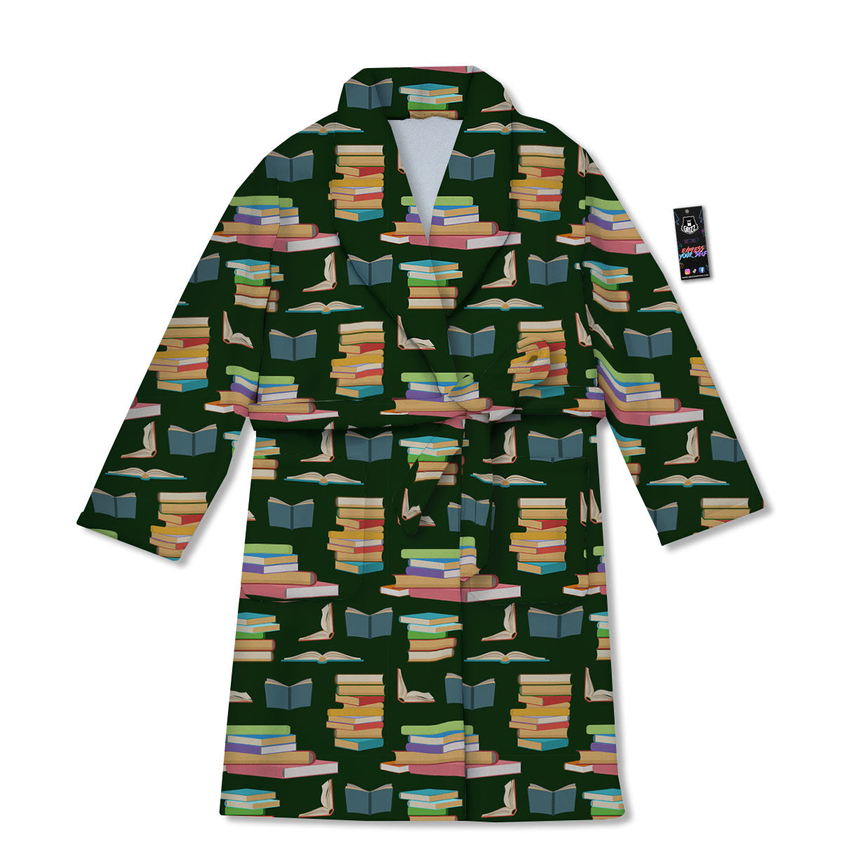 Reading Books Pile Print Pattern Bathrobe-grizzshop