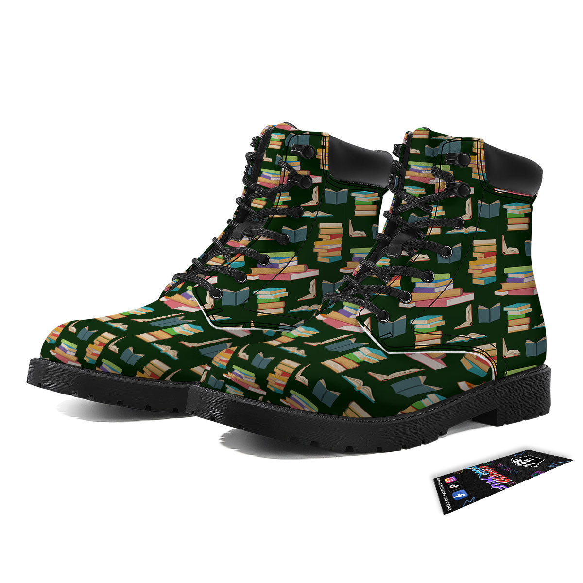 Reading Books Pile Print Pattern Boots-grizzshop
