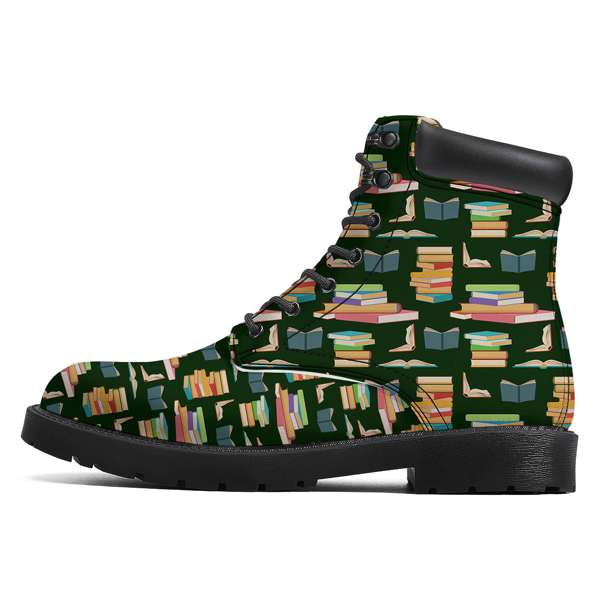 Reading Books Pile Print Pattern Boots-grizzshop
