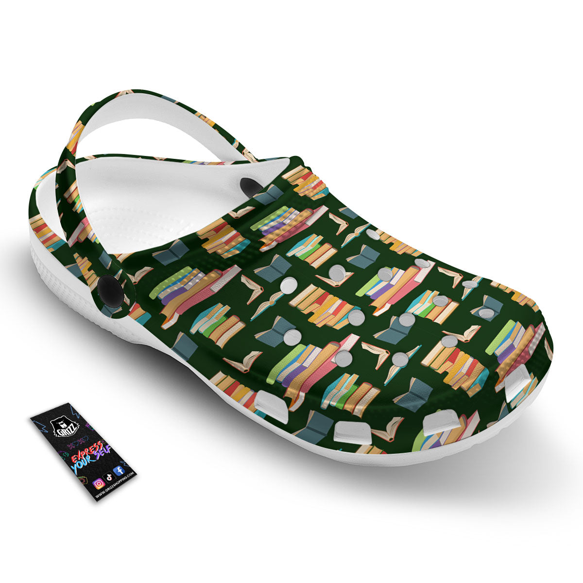 Reading Books Pile Print Pattern Clog-grizzshop