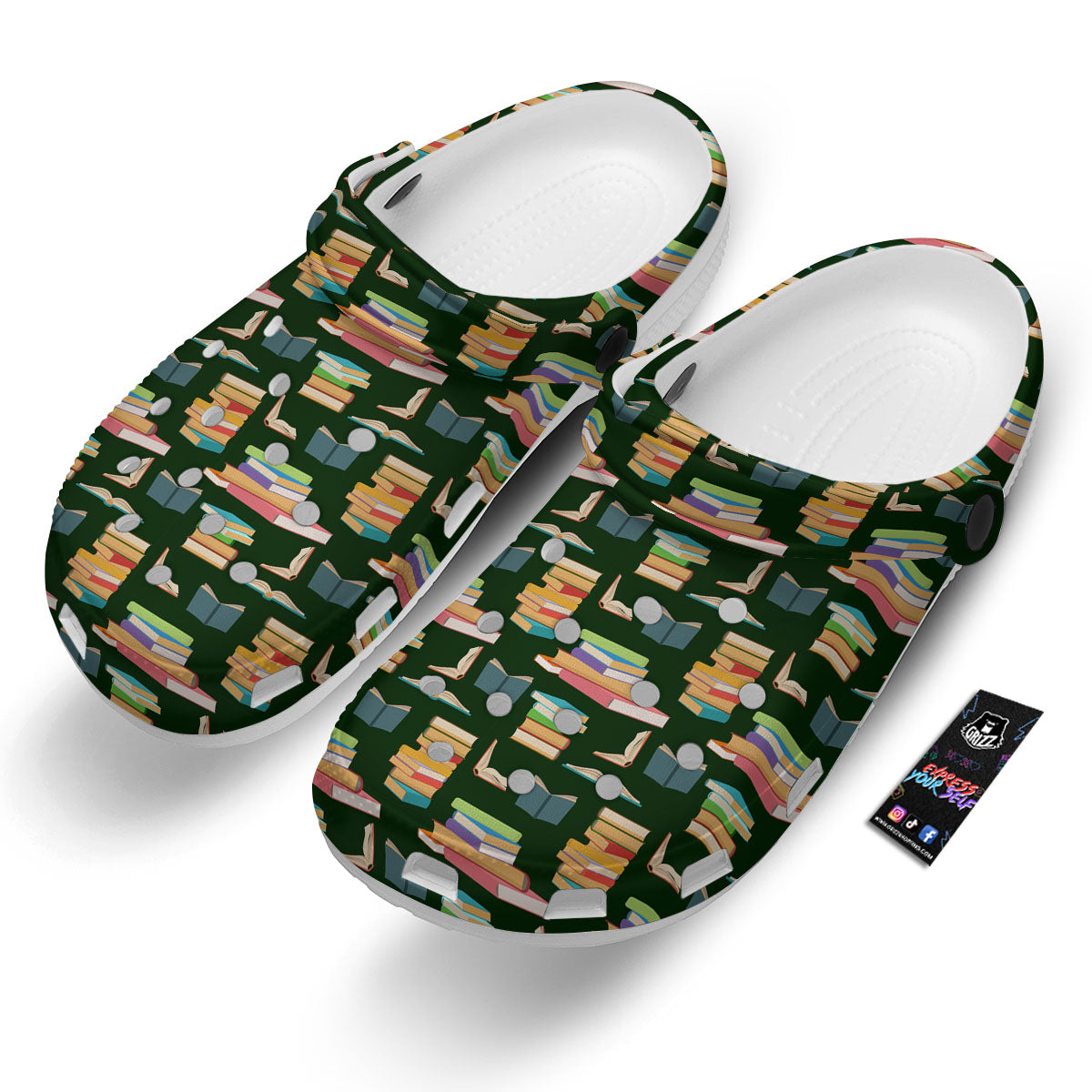 Reading Books Pile Print Pattern Clog-grizzshop