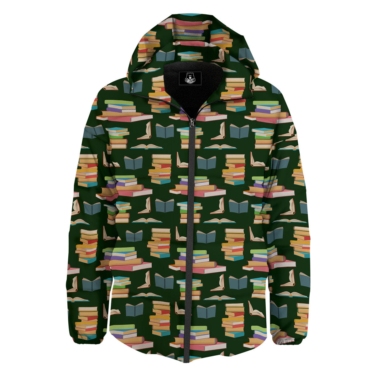 Reading Books Pile Print Pattern Down Jacket-grizzshop