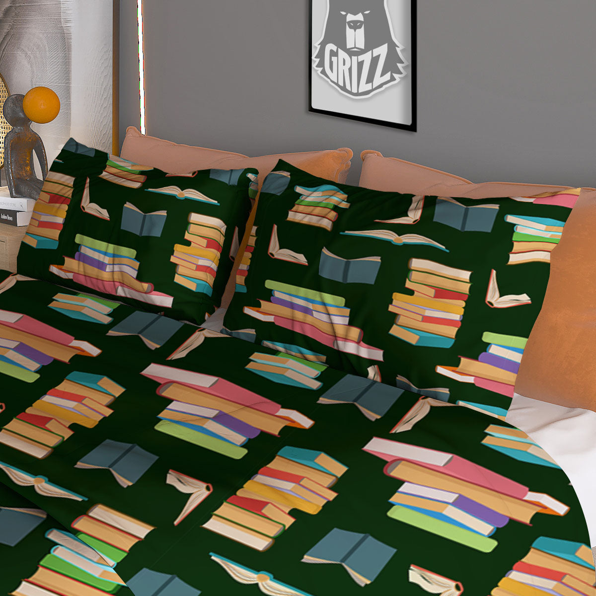 Reading Books Pile Print Pattern Duvet Cover Bedding Set