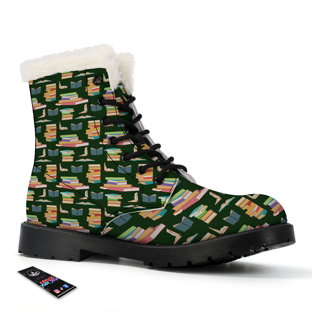 Reading Books Pile Print Pattern Winter Boots-grizzshop