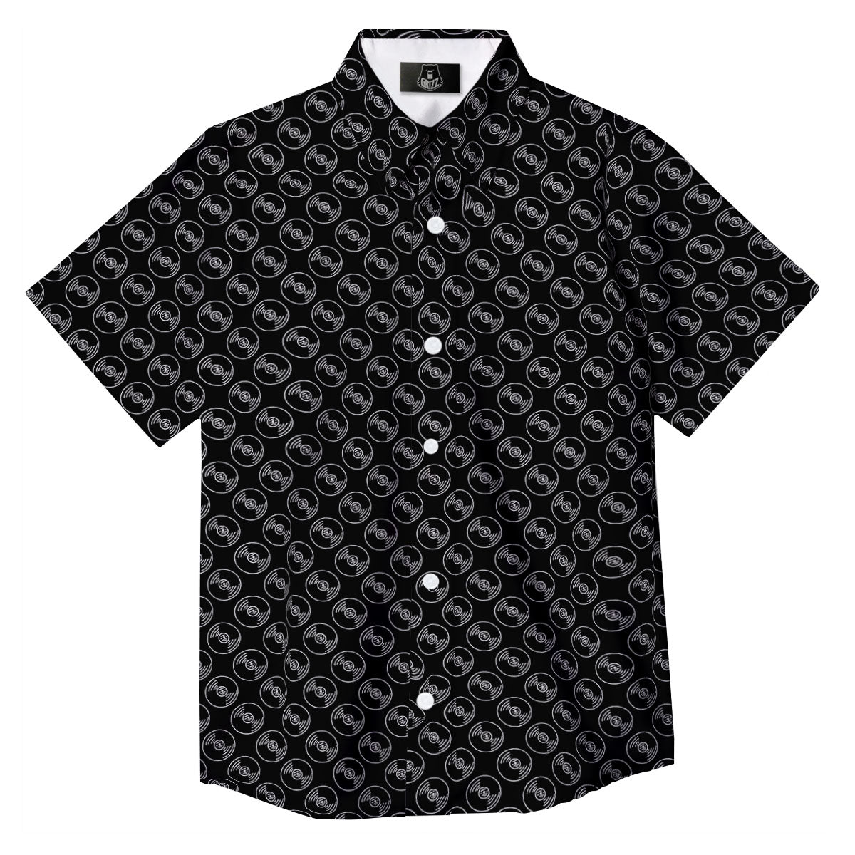 Record Black Vinyl Print Pattern Button Up Shirt-grizzshop