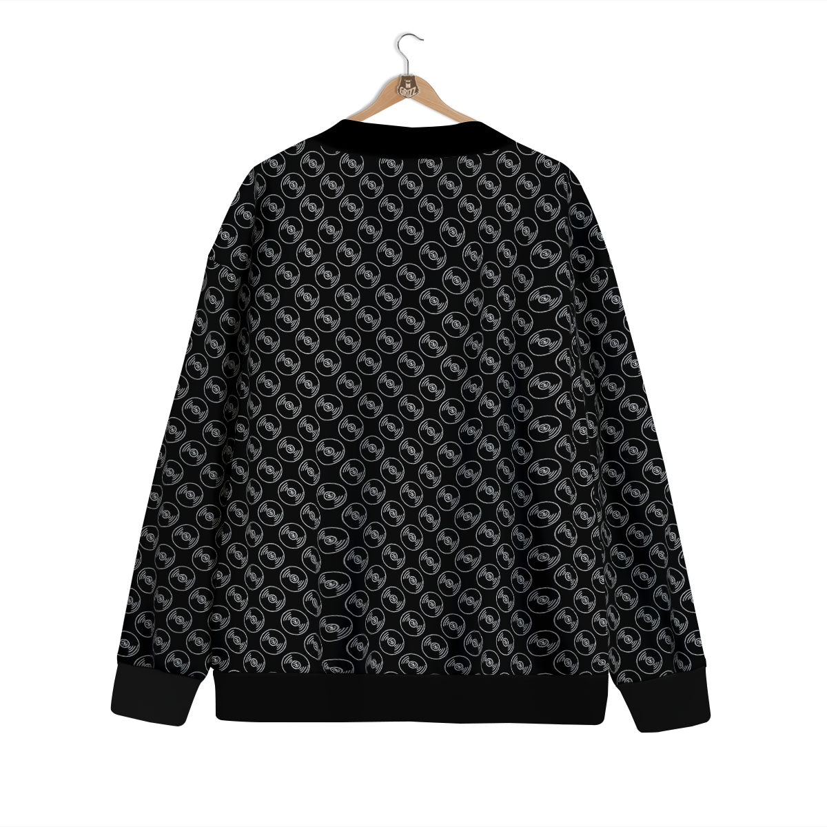 Record Black Vinyl Print Pattern Cardigan-grizzshop