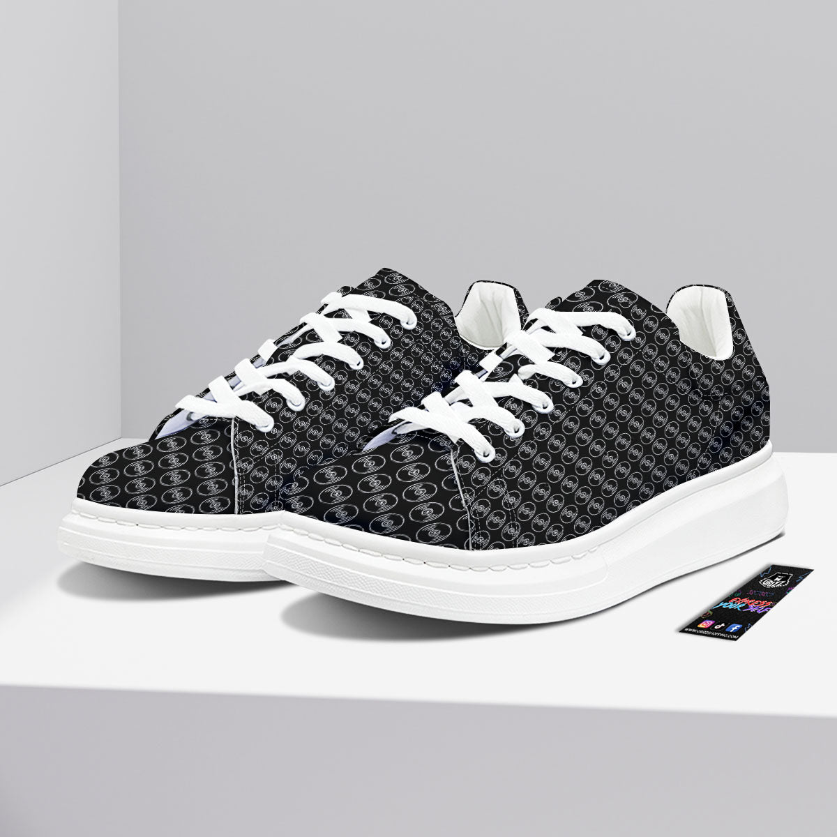 Record Black Vinyl Print Pattern Platform Shoes-grizzshop