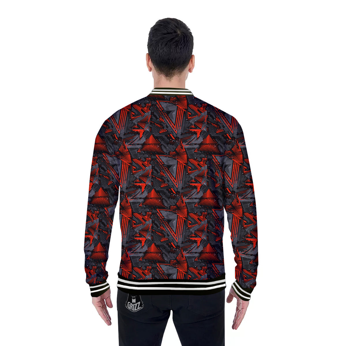Red Abstract Grunge Print Pattern Baseball Jacket-grizzshop