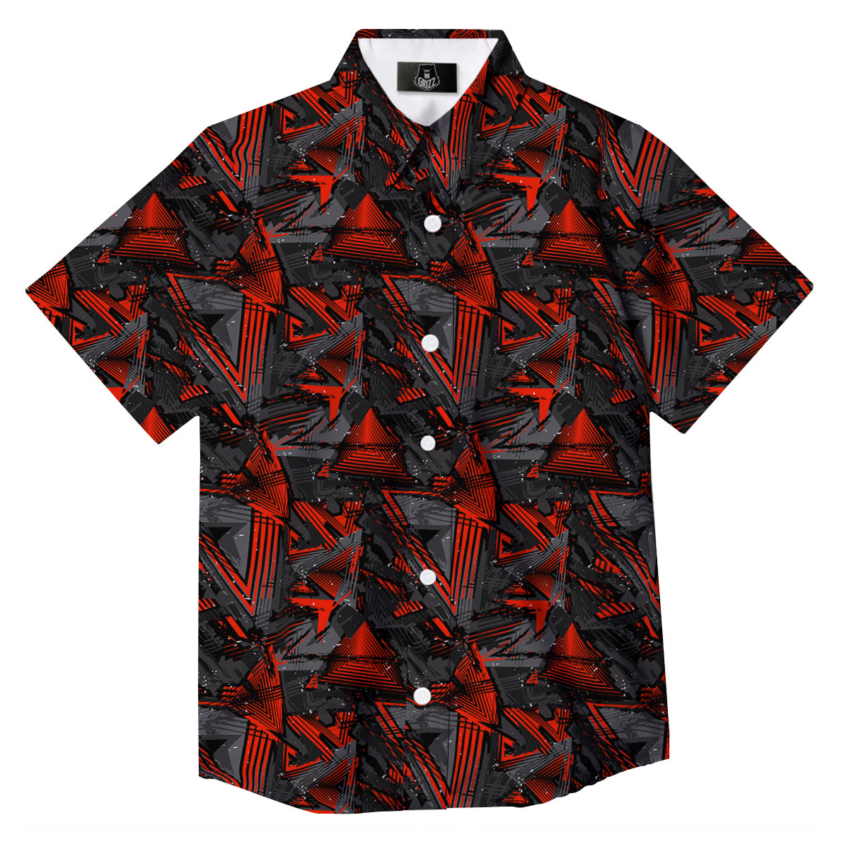 Red Abstract Grunge Print Pattern Button Up Shirt-grizzshop