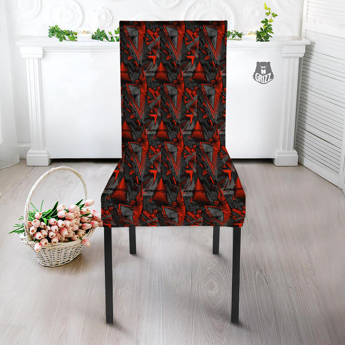 Red Abstract Grunge Print Pattern Dining Chair Slipcover-grizzshop