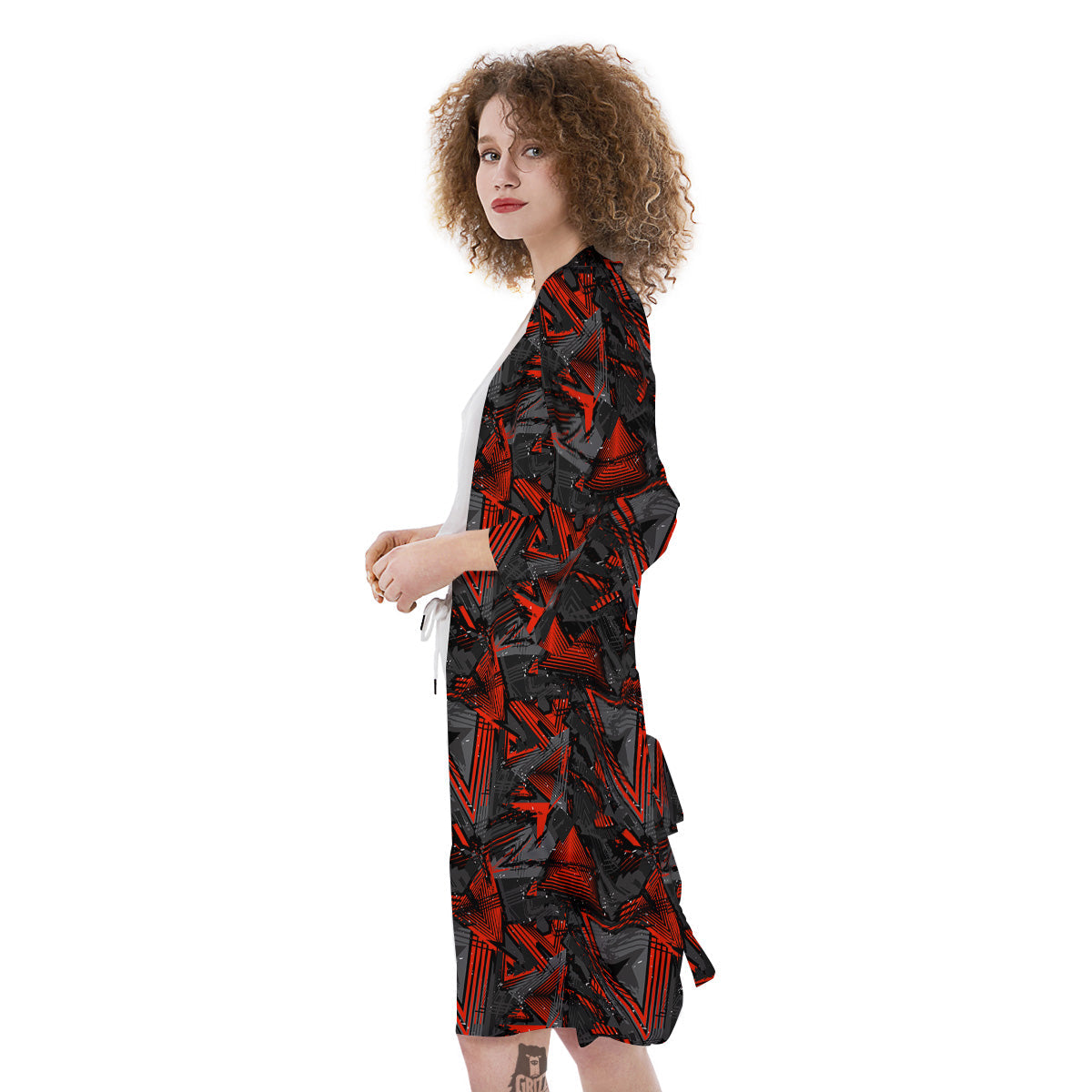 Red Abstract Grunge Print Pattern Kimono-grizzshop