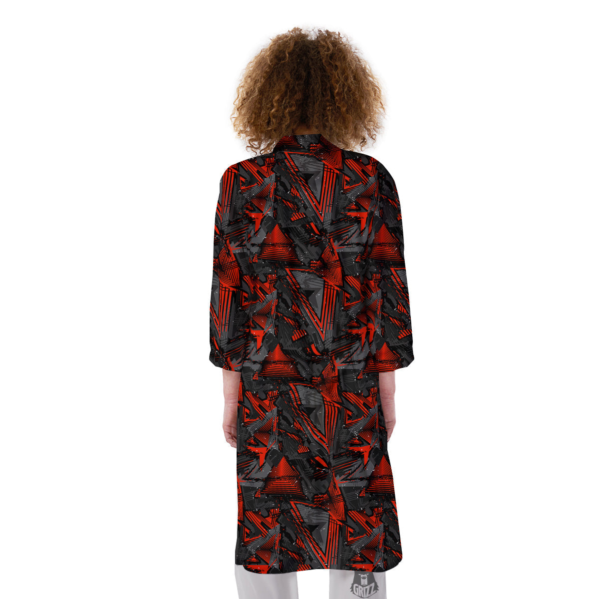 Red Abstract Grunge Print Pattern Kimono-grizzshop