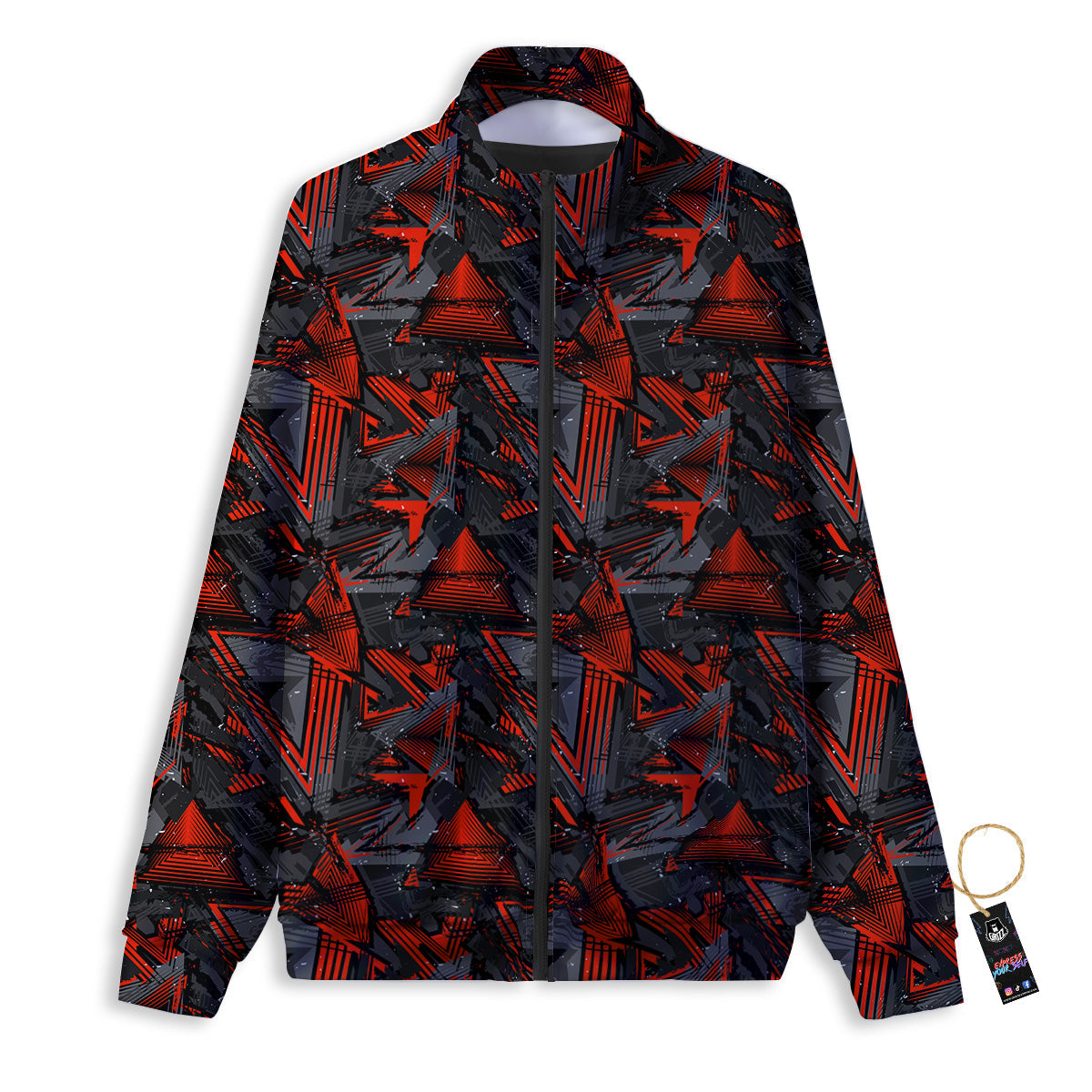 Red Abstract Grunge Print Pattern Track Jacket-grizzshop