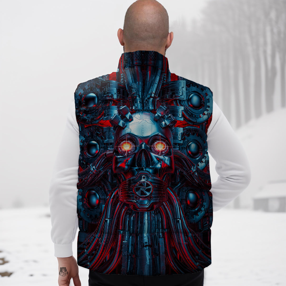 Red Anchor Nautical Pattern Print Down Vest-grizzshop