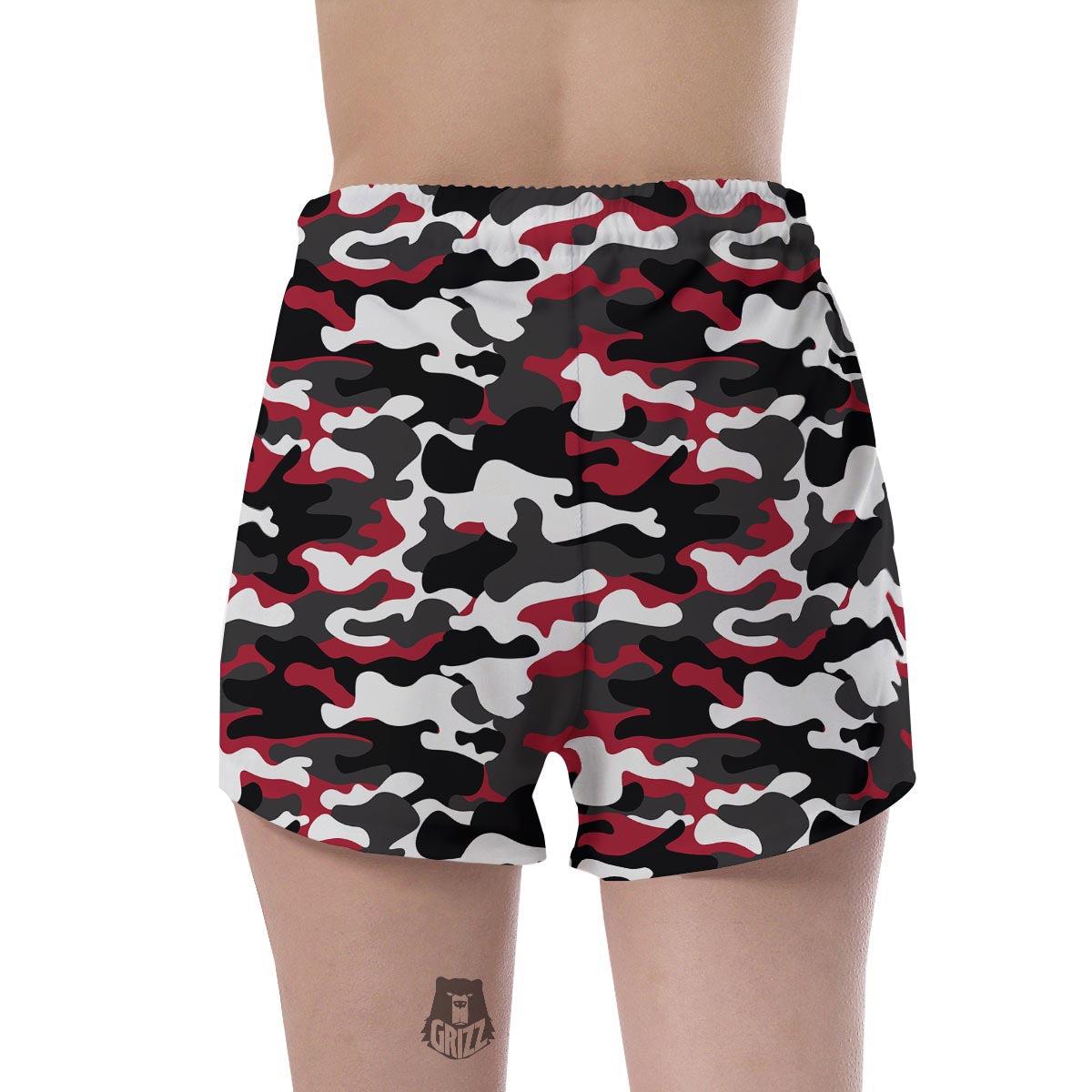 Red And Black Camouflage Print Women's Shorts-grizzshop