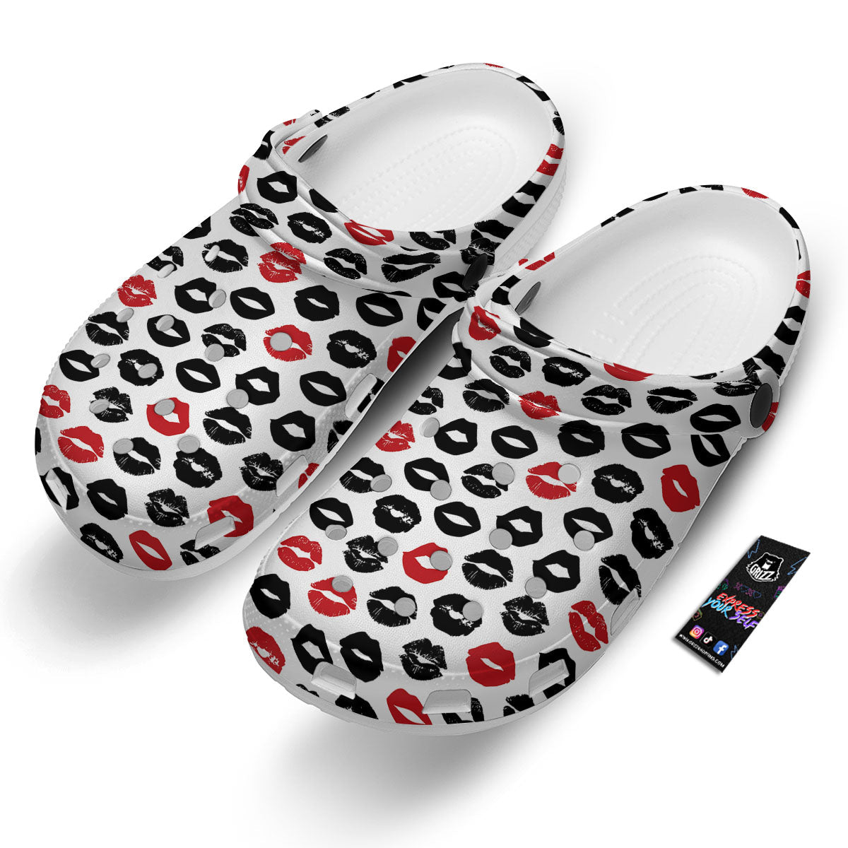 Red And Black Lips Print Pattern Clog-grizzshop