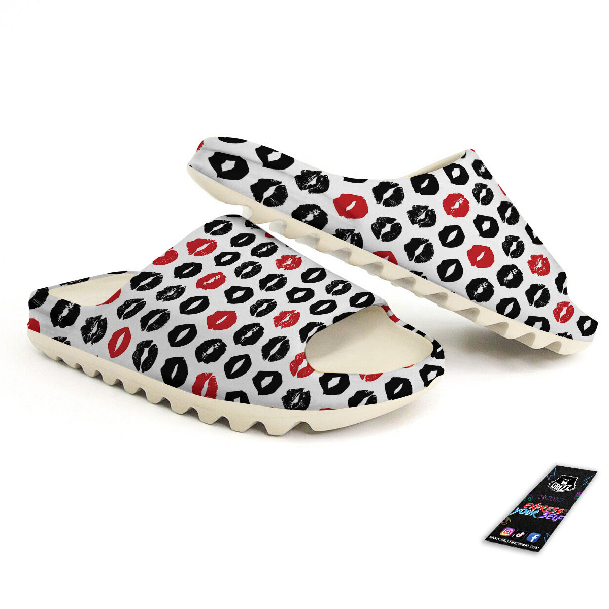 Red And Black Lips Print Pattern Sandals-grizzshop