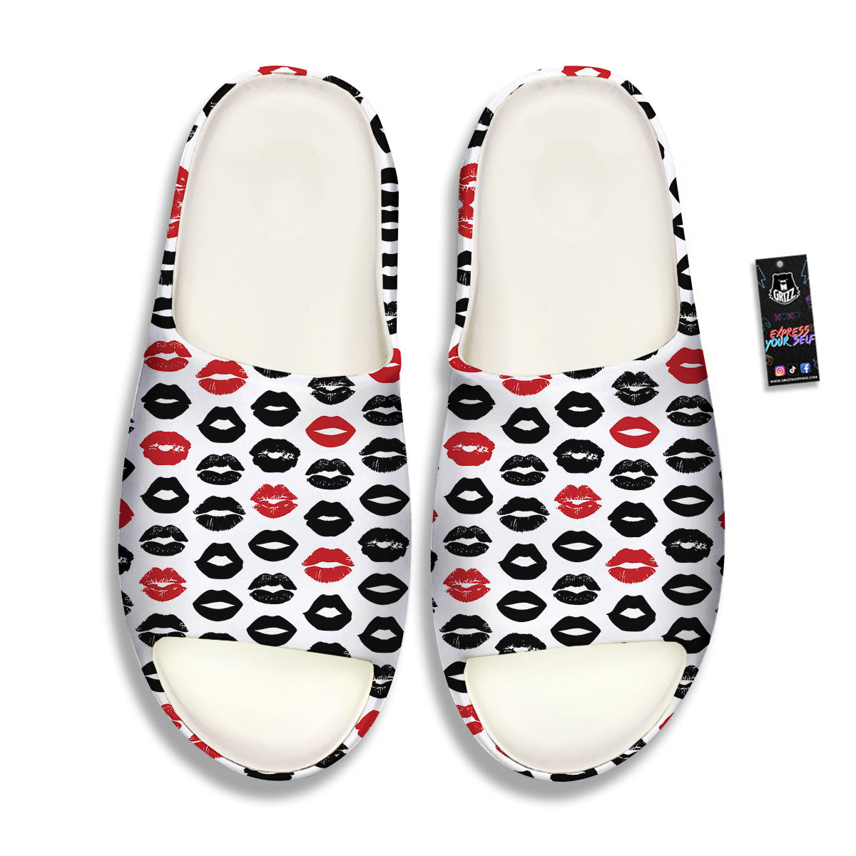 Red And Black Lips Print Pattern Sandals-grizzshop