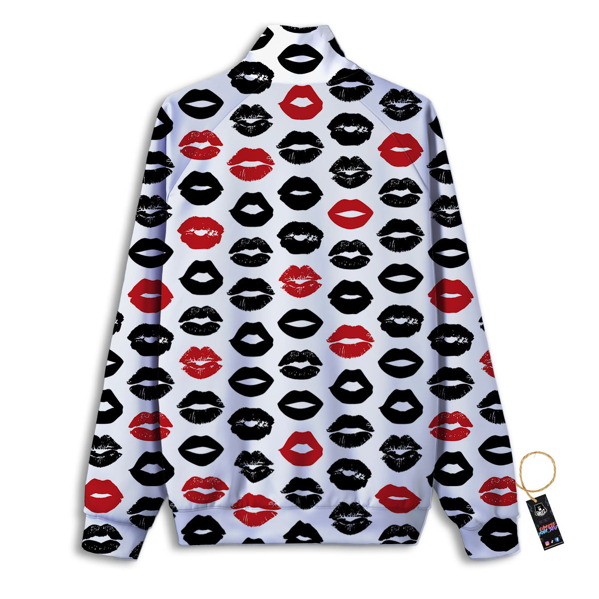 Red And Black Lips Print Pattern Track Jacket-grizzshop