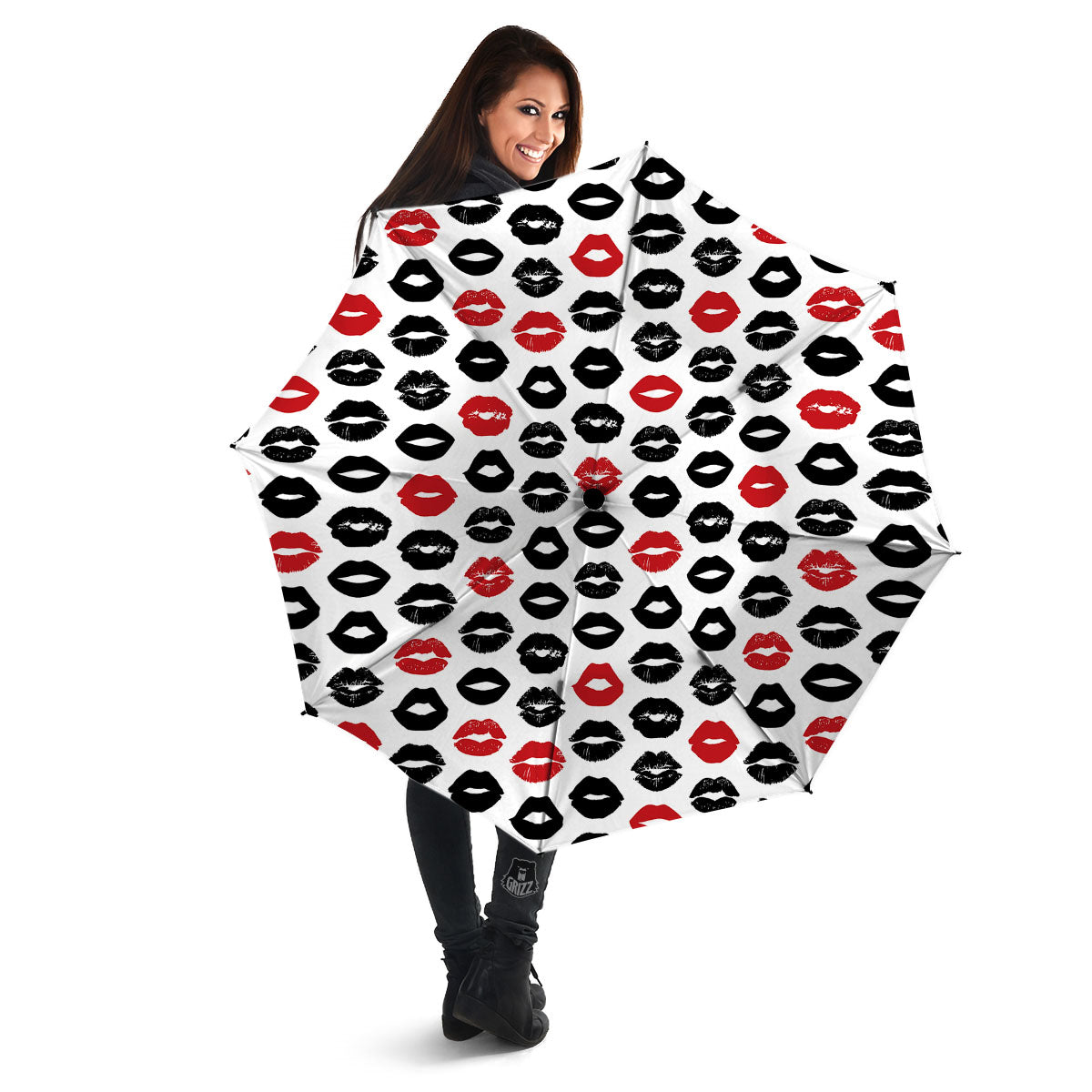 Red And Black Lips Print Pattern Umbrella-grizzshop