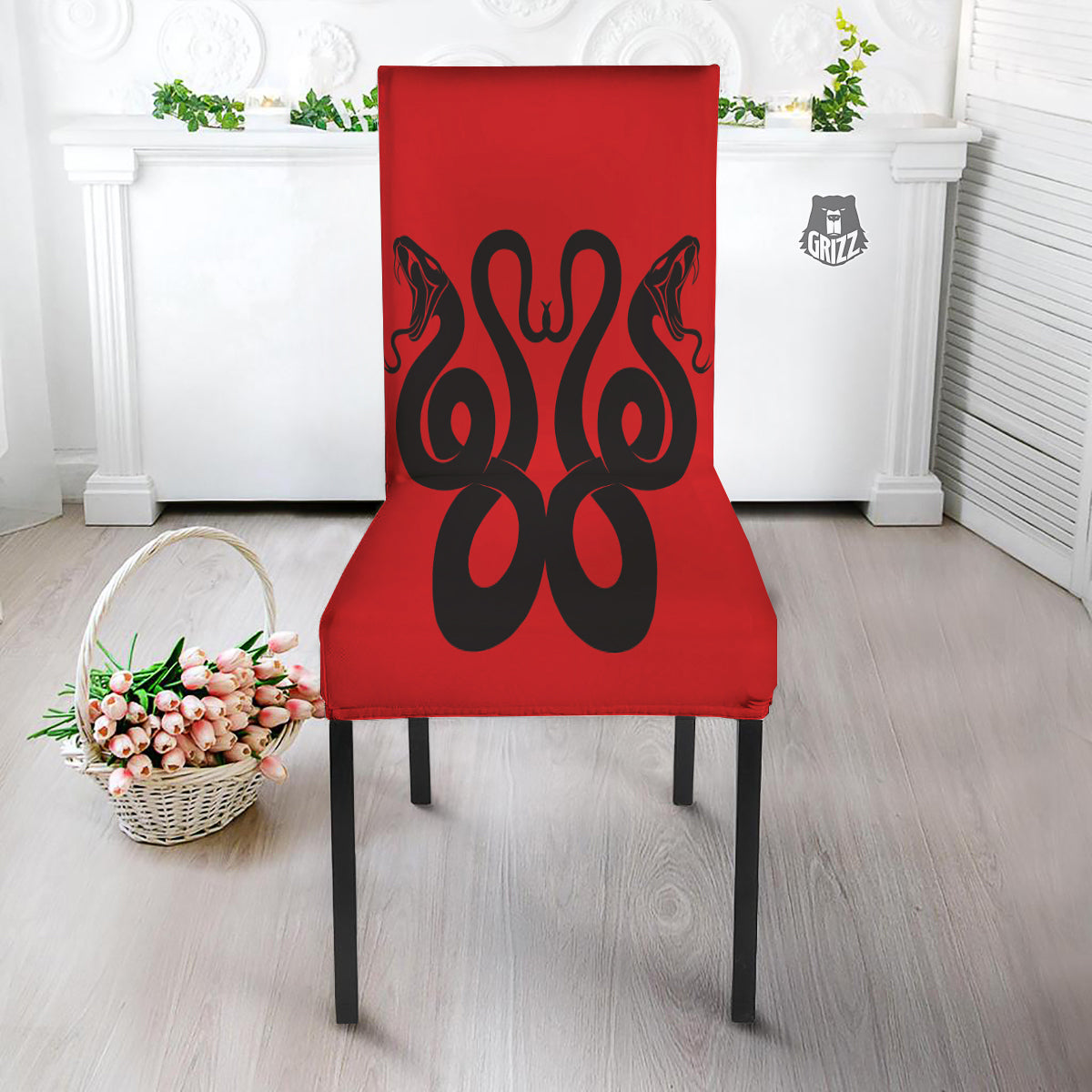Red And Black Snakes Sign Print Dining Chair Slipcover-grizzshop