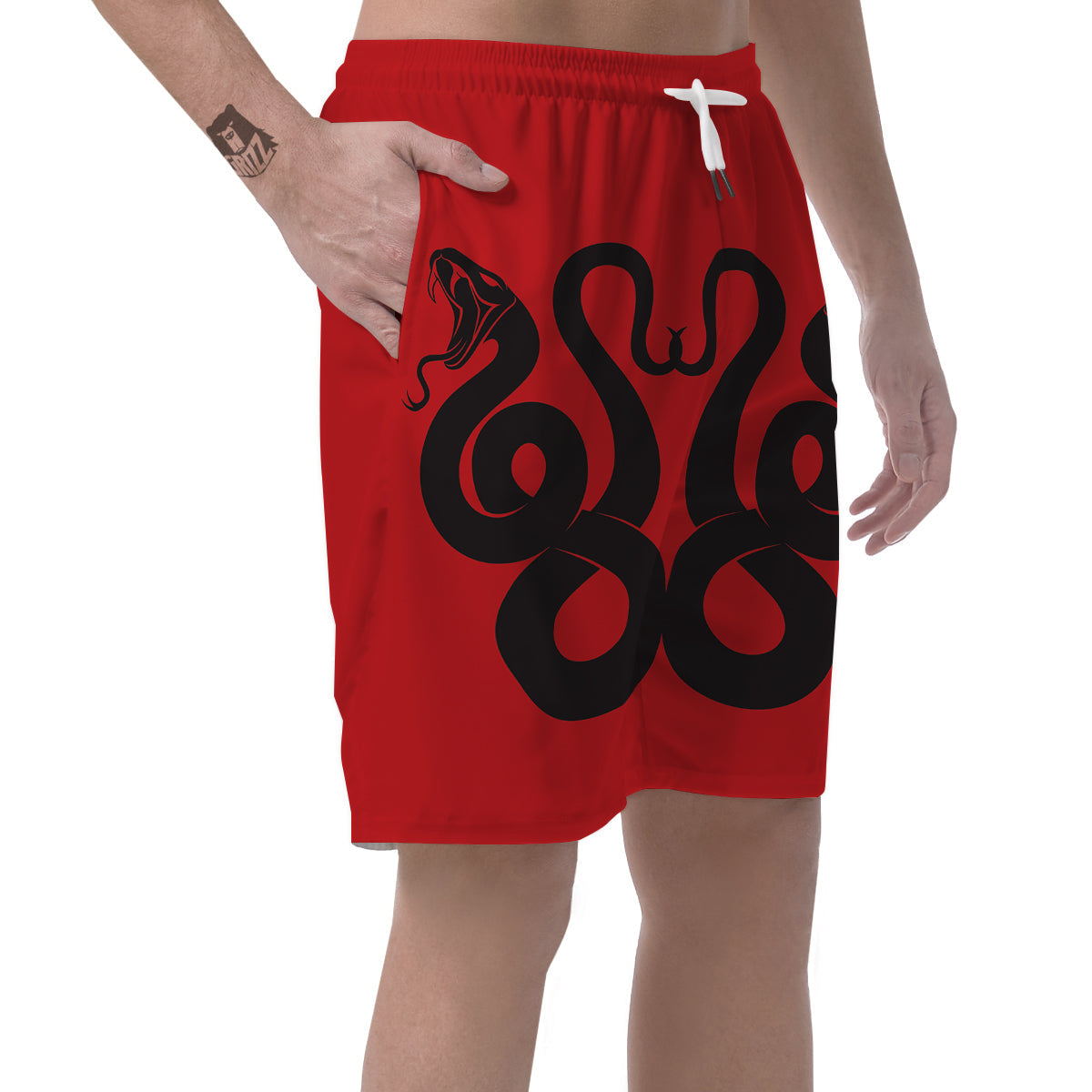 Red And Black Snakes Sign Print Men's Shorts-grizzshop