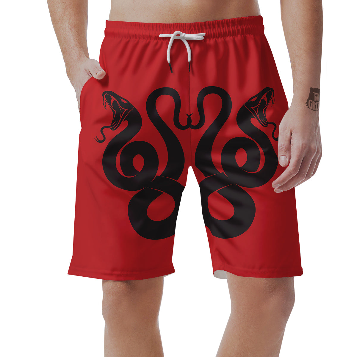 Red And Black Snakes Sign Print Men's Shorts-grizzshop
