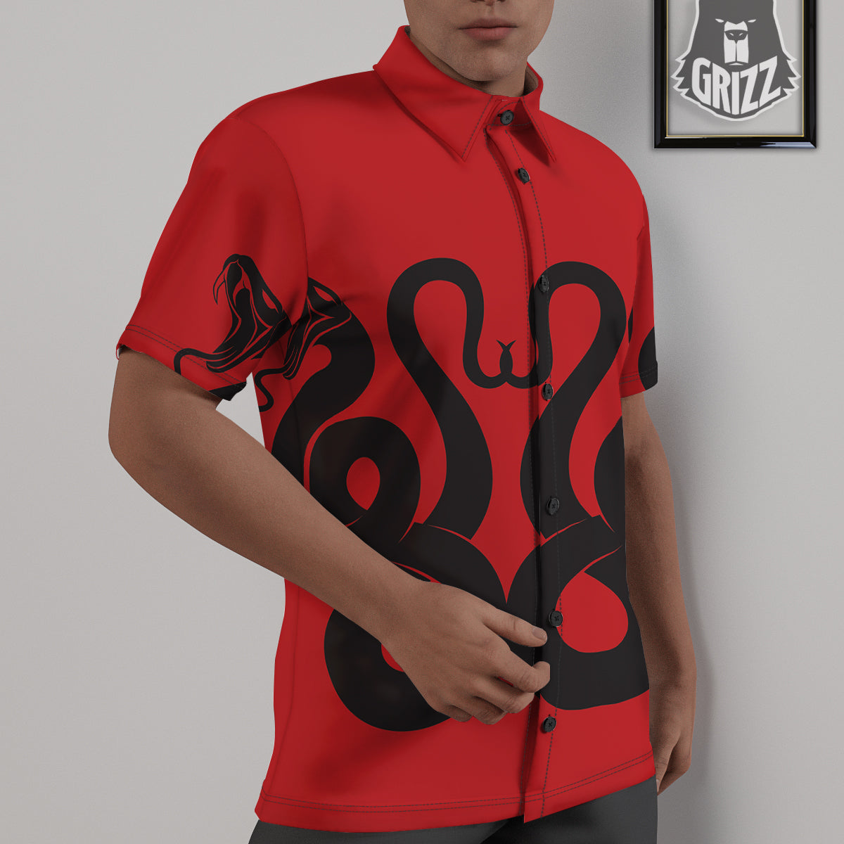 Red And Black Snakes Sign Print Untucked Shirts-grizzshop
