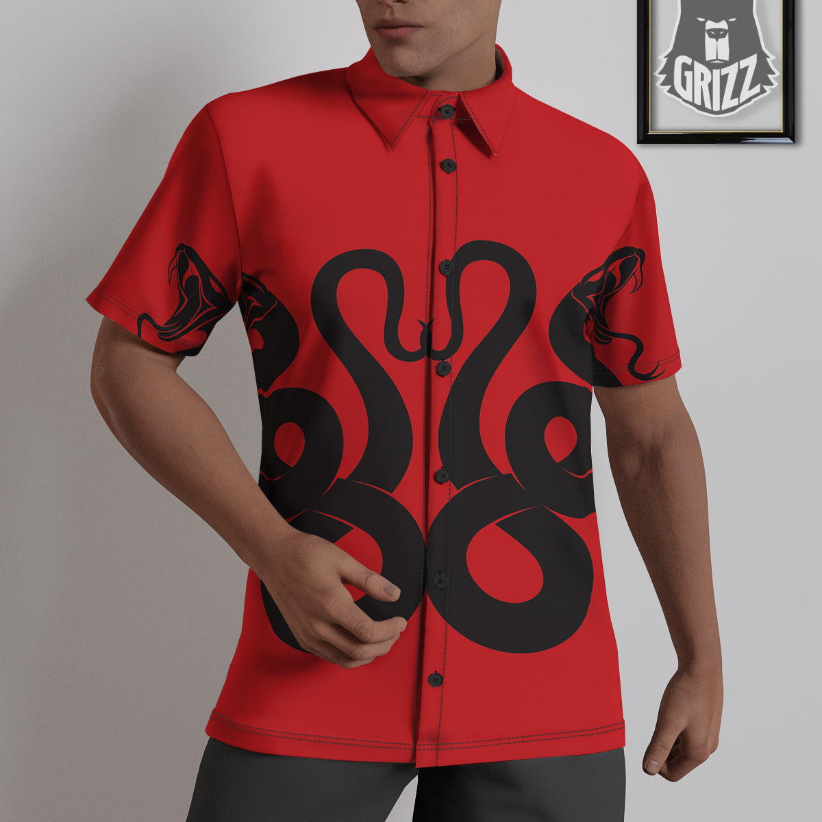 Red And Black Snakes Sign Print Untucked Shirts-grizzshop