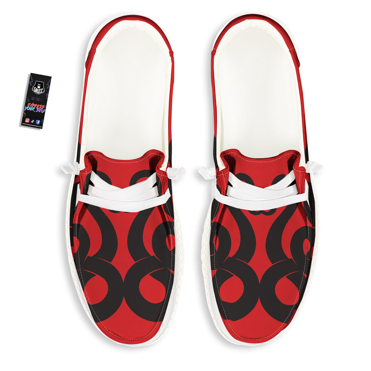 Red And Black Snakes Sign Print White Loafers-grizzshop