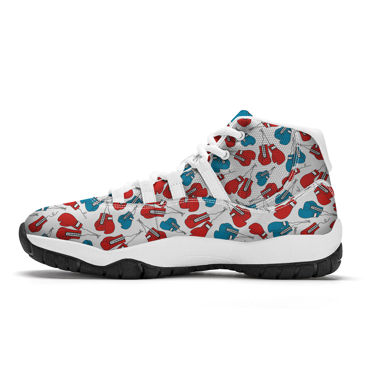 Red And Blue Boxing Glove Print Pattern White Bball Shoes-grizzshop