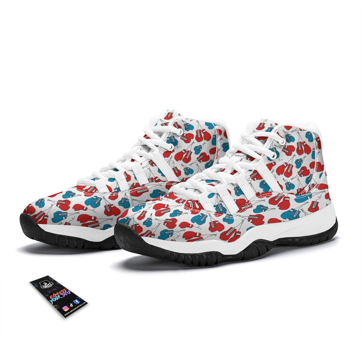 Red And Blue Boxing Glove Print Pattern White Bball Shoes-grizzshop