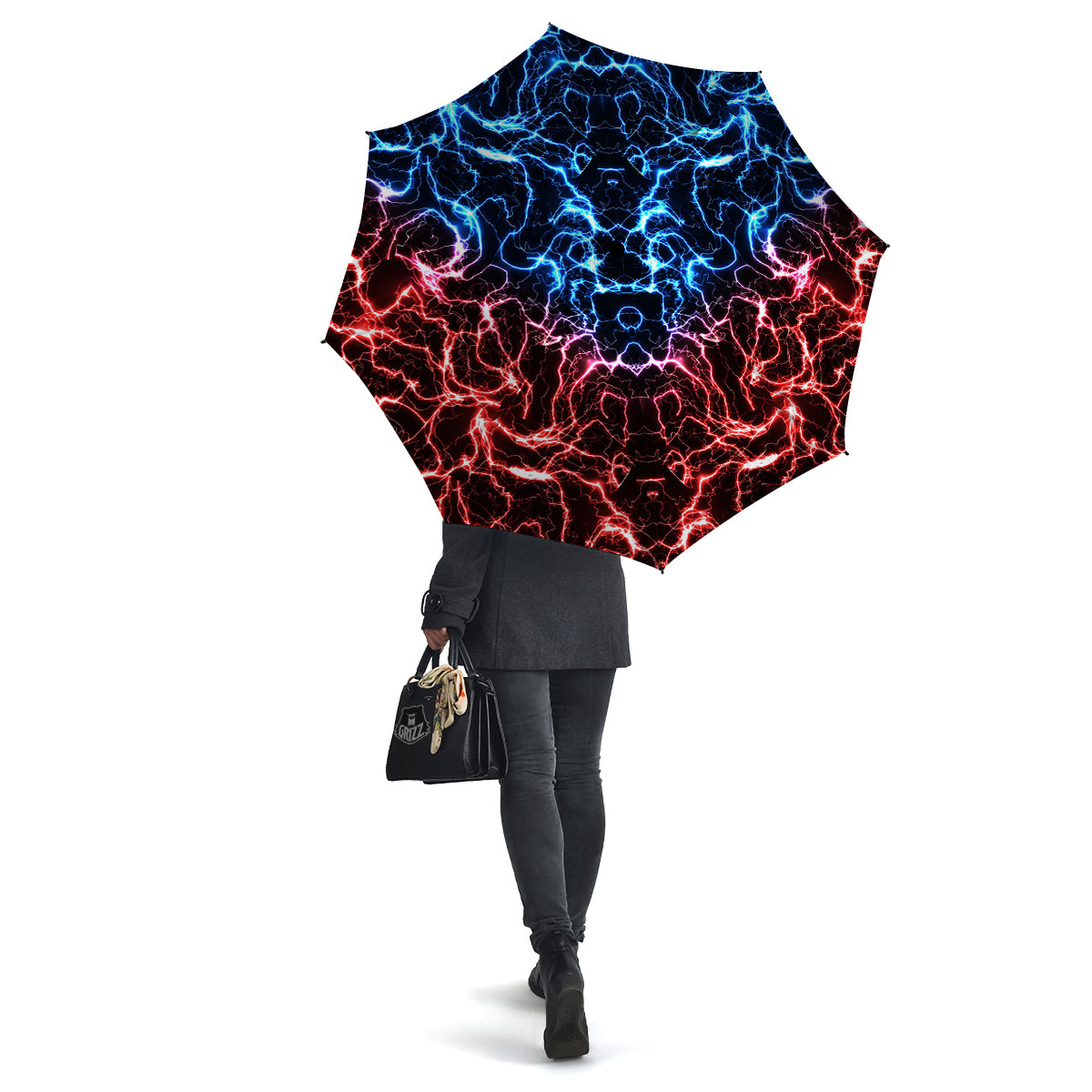 Red And Blue Electrical Print Umbrella-grizzshop