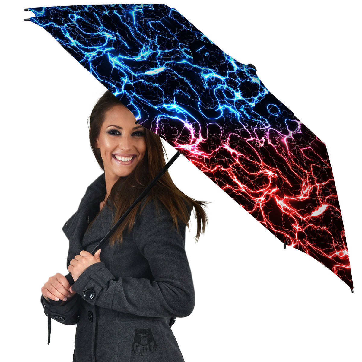 Red And Blue Electrical Print Umbrella-grizzshop